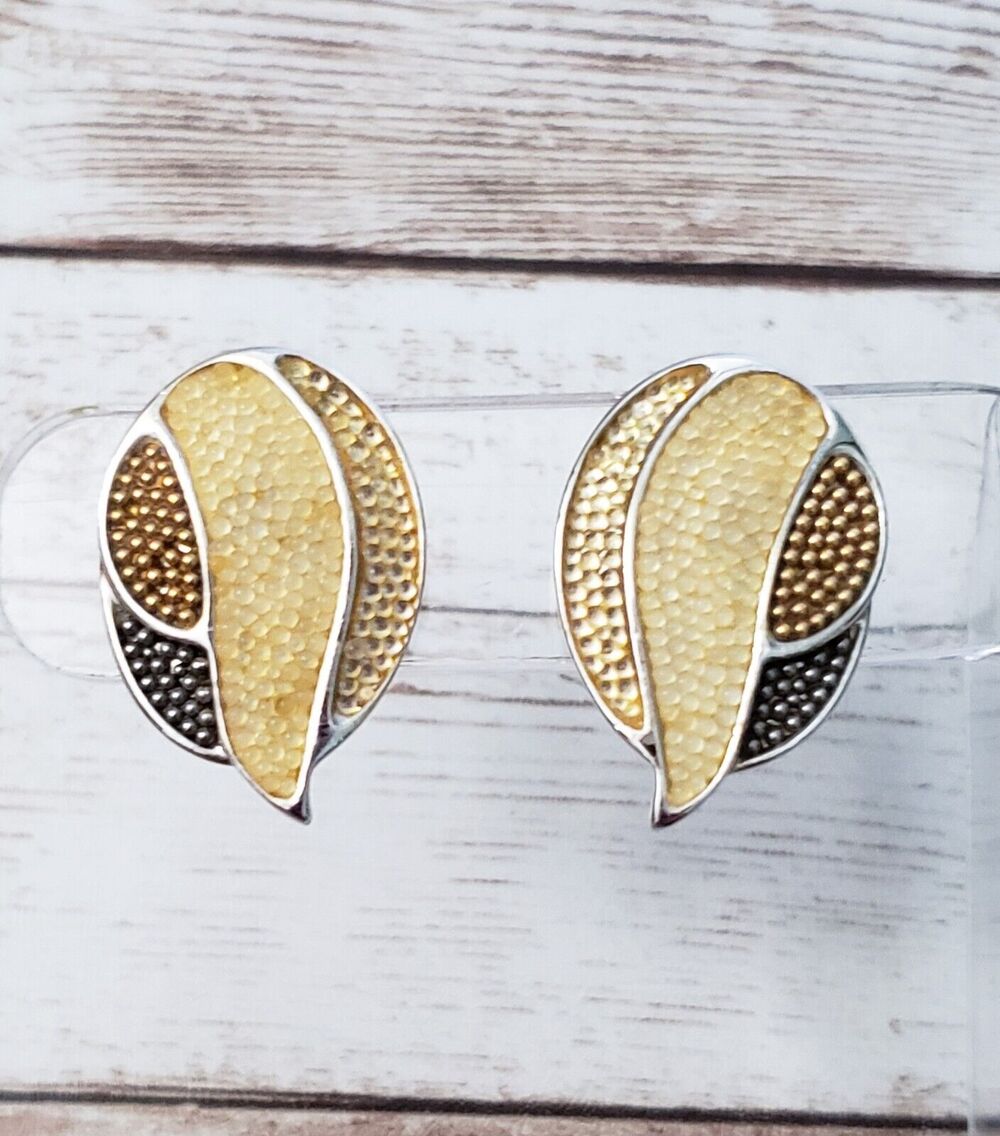 Vintage Clip On Earrings Brand Stamped Unusual Design & Color Earrings